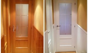 antes y despues del lacado puertas en blanco