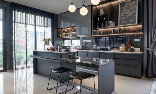 cocinas modernas con isla central y desayunador